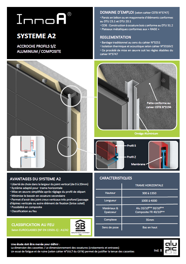 InnoA Système A2 Cassettes Composite / Aluminium avec profils S/Z