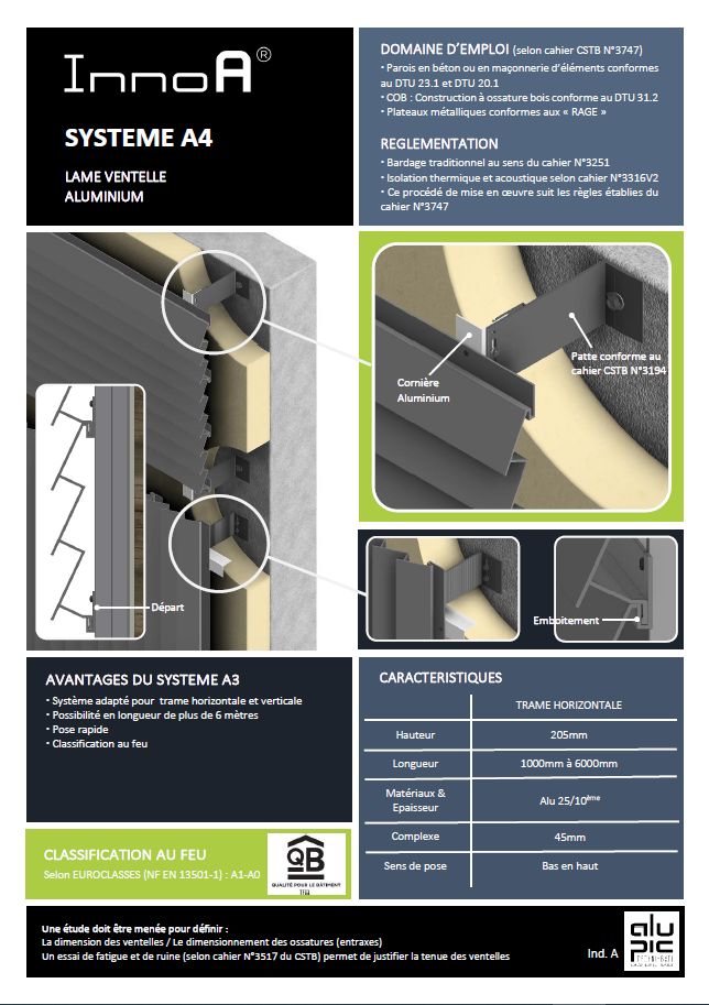 InnoA Système A4 Lames Ventelles Aluminium