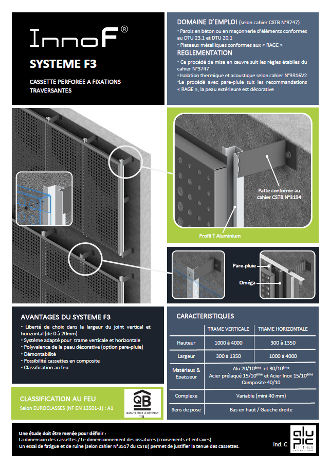 InnoF Système F3 Cassettes Fixation Traversante Aluminium Perforé