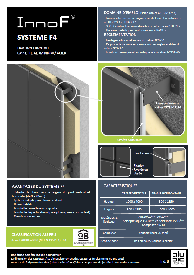 InnoF Système F4 Fixation Frontale Cassettes Aluminium / Acier