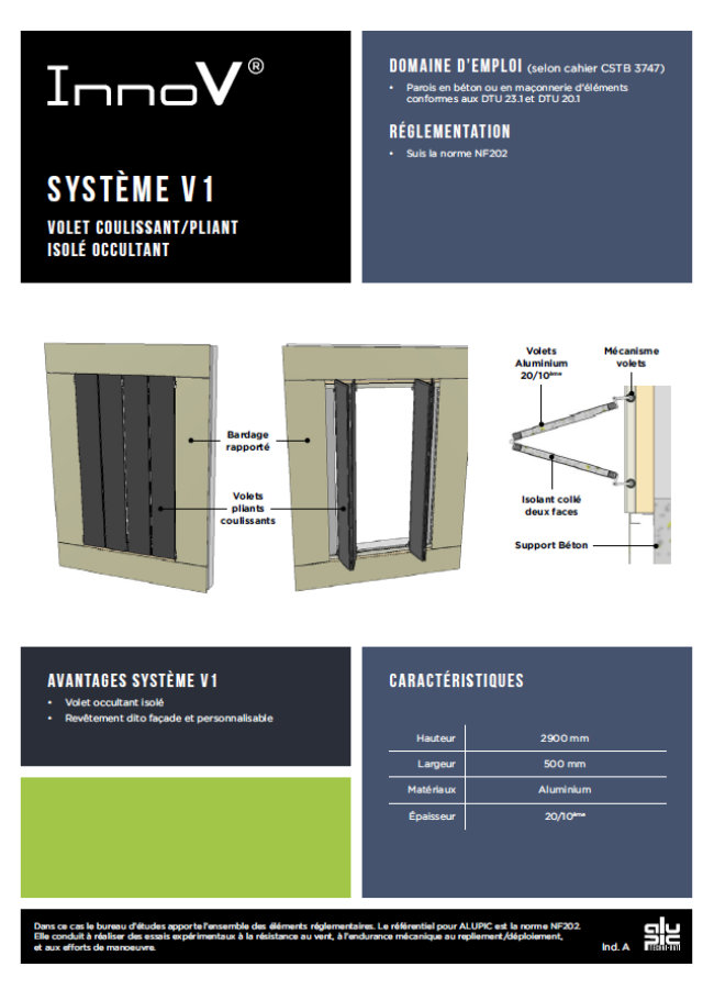 InnoV Système V1 Volet Coulissant/Pliant Isolé Occultant